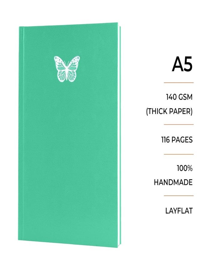 MENORAH مينورا - دفتر رسم فني A5 - 140 غرام/متر مربع - (58 ورقة / 116 صفحة) - دفتر رسم أنيق - (المقاس: 21.0 سم × 14.8 سم) - مصنوع يدويًا - دفتر رسم كاساتا (نعناع حلو - فراشة) - بورتريه - Image 2